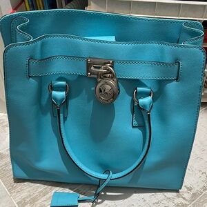 MICHAEL Michael Kors Blue Satchel with Silver Hardware and Detachable Strap